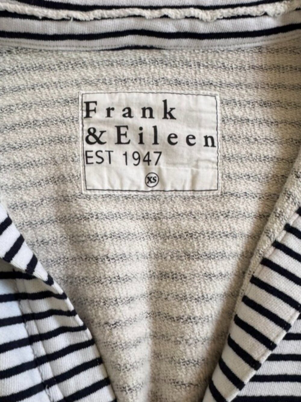 Frank & Eileen Patrick Popover Henley Striped Navy XS French Terry Top - Picture 4 of 12